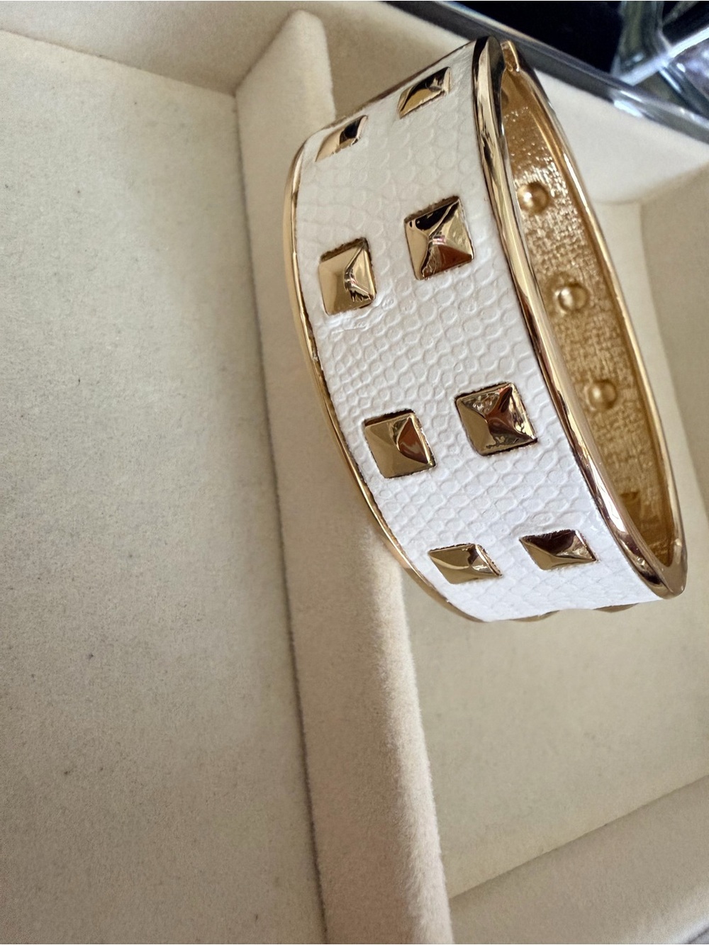 White and Gold Pyramid Stud Wrap Bracelet